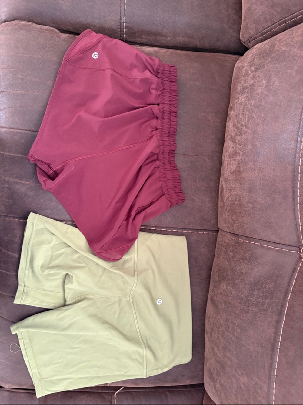 lululemon athletica womens Burgundy and Light Green Athletic Shorts Set
